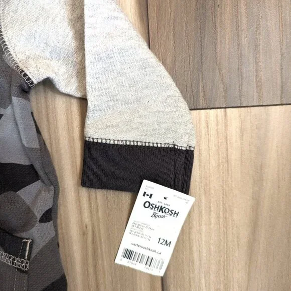 Oshkosh B'gosh Baby Bos French Terry Cardigan Hoodie Jacket Beige Camouf… - Picture 4 of 5